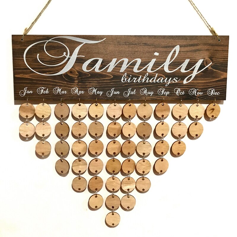 Calendrier de rappel d'anniversaire en bois, pour la famille et les amis, Plaque murale suspendue, signe,: JM01076