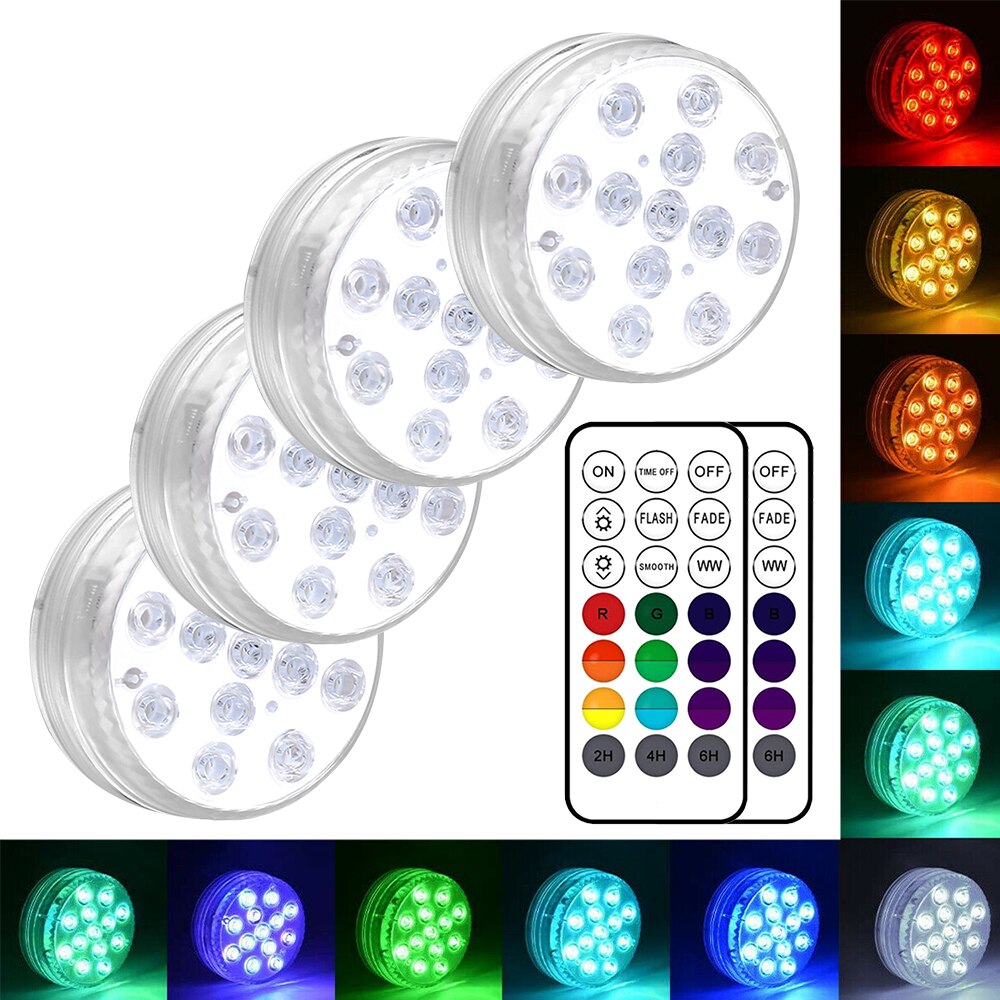 13 Led Remote Controlled RGB Submersible Light Battery Operated Underwater Night Lamp Outdoor Vase Bowl Garden Party Decoration