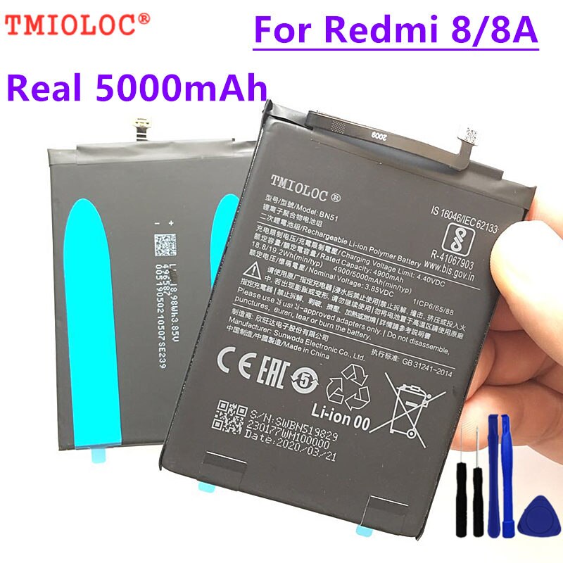 BN51 Real 5000Mah Batterij Voor Xiaomi Redmi 8 8A Batterij + Gratis Tools