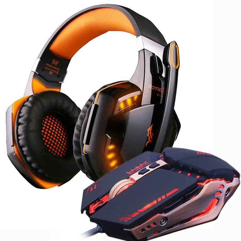 Gaming Headset Stereo Gamer Hoofdtelefoon Met Microfoon Oortelefoon + Gaming Muis 4000 Dpi Verstelbare Gamer Muizen Wired Usb Voor Pc: G2000 ORANGE MMR5