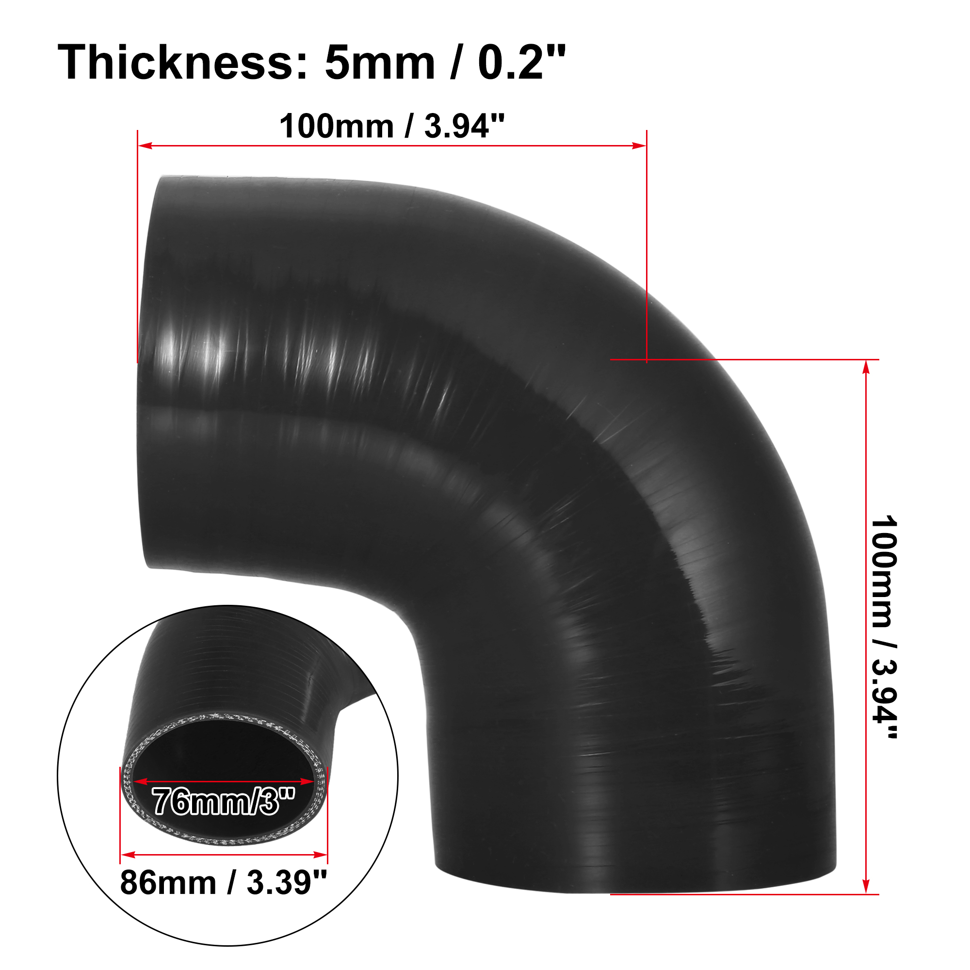 Uxcell-manguera de codo de 90 grados, tubo de silicona, 38, 51, 57, 63, 70, 76, 89, 102MM, conector Intercooler para tubo de entrada Turbo de aire
