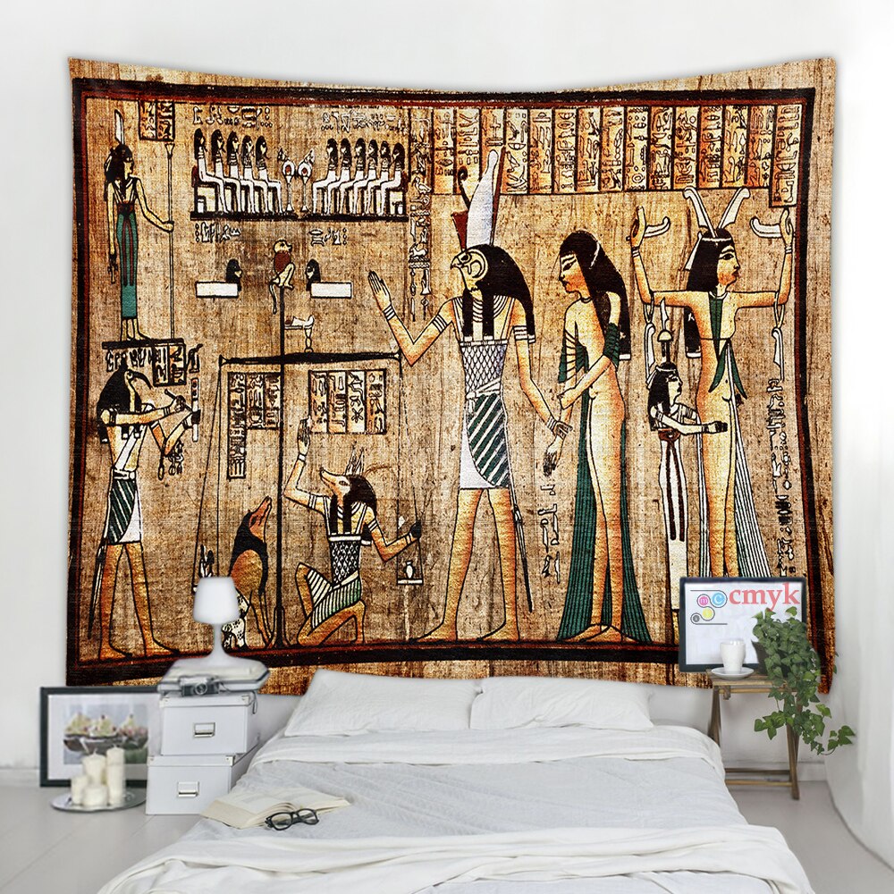 Ancient Egyptian Mural Tapestry Wall Pharaoh Hanging Bedspread Mats Hippie Style Backdrop Cloth Home Decor 150x100cm/150x130cm