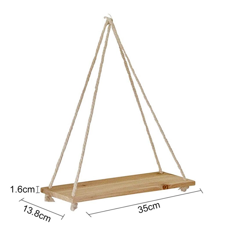 Étagère murale suspendue en corde de chanvre | Étagère en bois de Style nordique pour plantes, support de stockage d'articles ménagers, lanière décoration murale suspendue: A