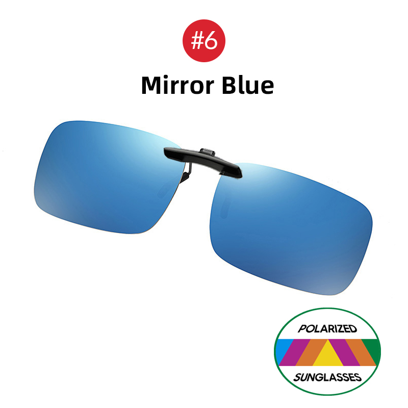 VIVIBEE Mens Fishing Clip On Sunglasses Mirror Blue Eyeglasses Polarized UV400 Women Square Night Vision Driving Sun Glasses: black / WHITE
