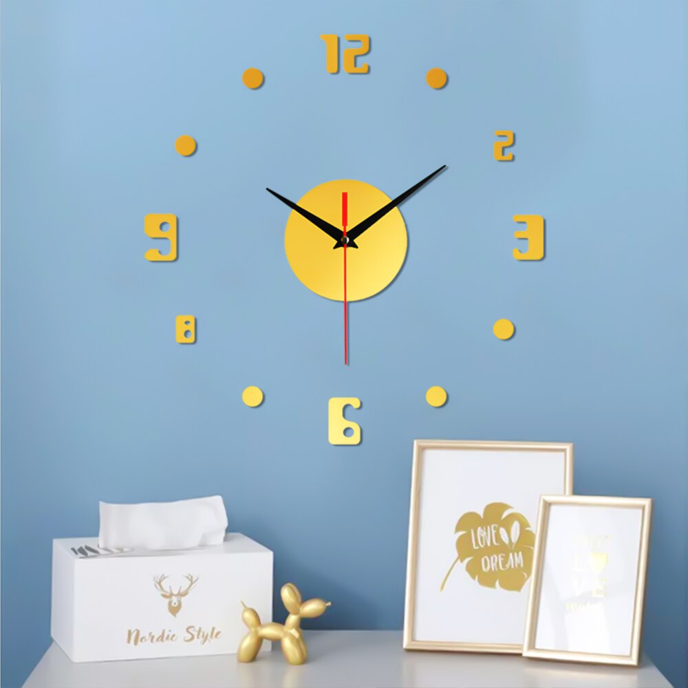 Wall Clock 3d DIY Mute Wall Clock Acrylic Mirror Sticker Quartz Watch Wall Hanging Clock Art Sticker Decal Home Decor: Gold