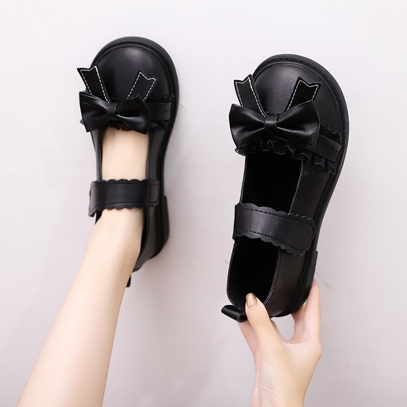 Lolita Schuhe Schmetterling Knoten Maria Janes Schuhe Für mädchen frauen Wohnungen Schwarz retro Flach Leder Schuhe Niedliche Prinzessin Schuhe 8600C