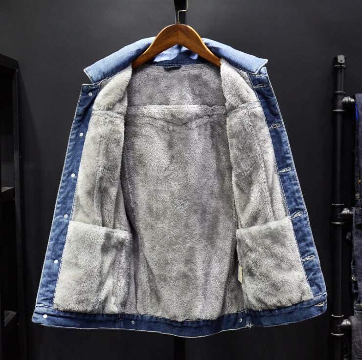 Herrjacka mensjean jackor varm fleece jeansjacka vinteryttring manlig cowboy topprock plus storlek 5xl