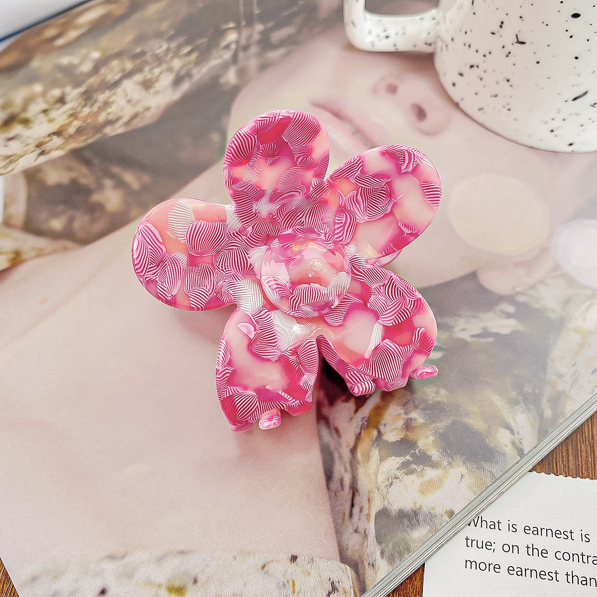 Nueva flor, coleta, pinza para el pelo de tiburón para mujer, pinza para el pelo gruesa, pinza para el pelo de acetato, pasadores, accesorios para el cabello: Blanco