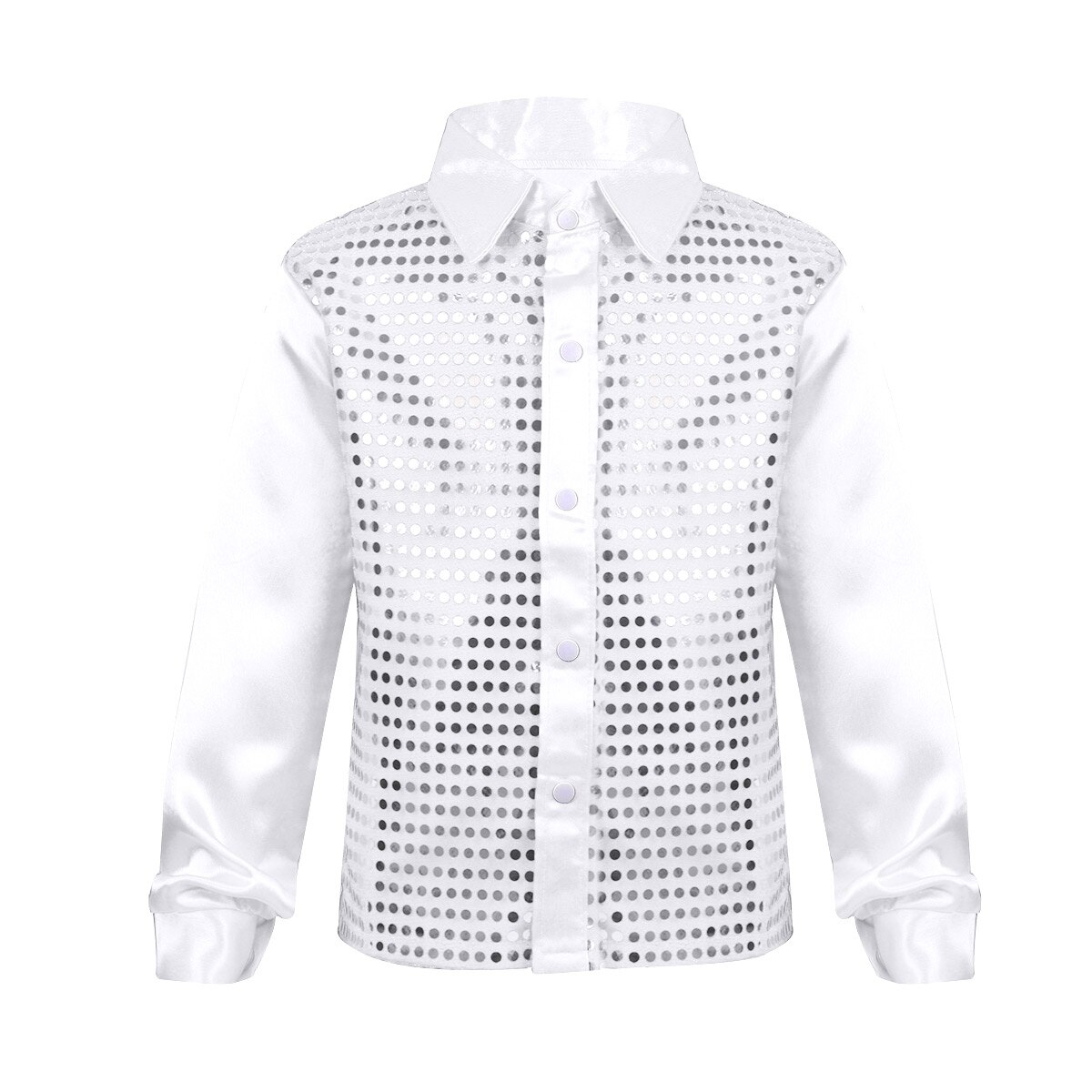 Iiniim-ropa para niños, camisa de cuello italiano con lentejuelas para coro, baile de Jazz, actuación, de bodas, camisas formales: White / 8