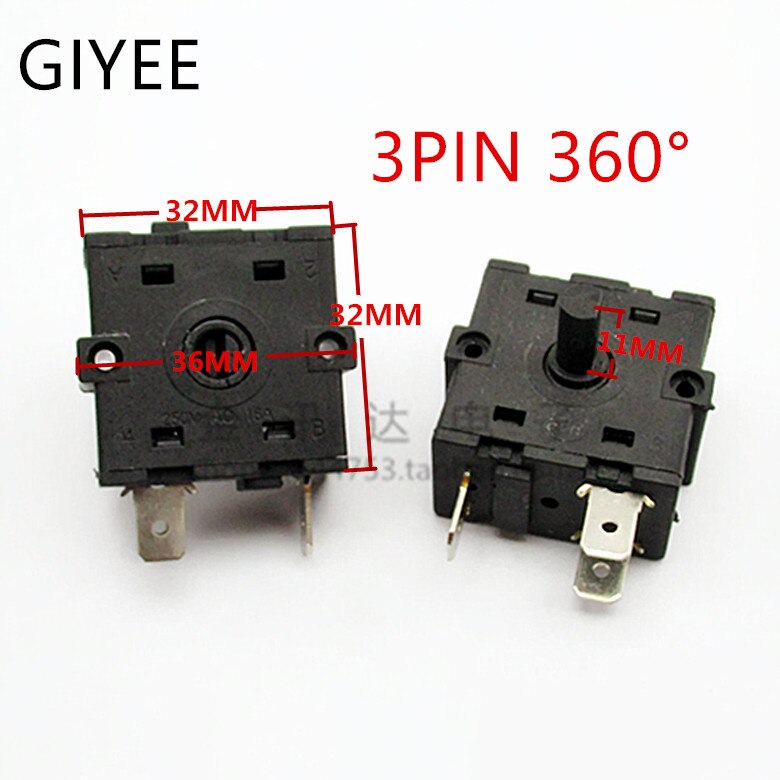 Electric Room Heater 3 Position 2Position 3 Pin 5Pin Rotary Switch Selector AC 250V 16A 360 degree rotation: 3 Pin 2Position