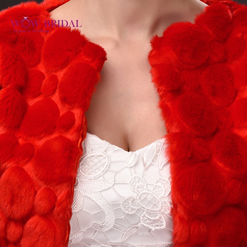 Wowbridal Noble Red Wedding Jacket Submissive Faux Fur Long Sleeve Shawl Bridal Coat Accessories