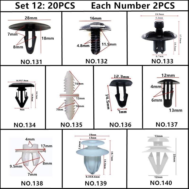 For Toyota Tundra Solara Scion Car Bumper Fender Wheel Arch Door Panel Trim Roof Cover Trunk Strip Snap Rivet Fastener Clips Kit: 20PCS Mixed Set 12