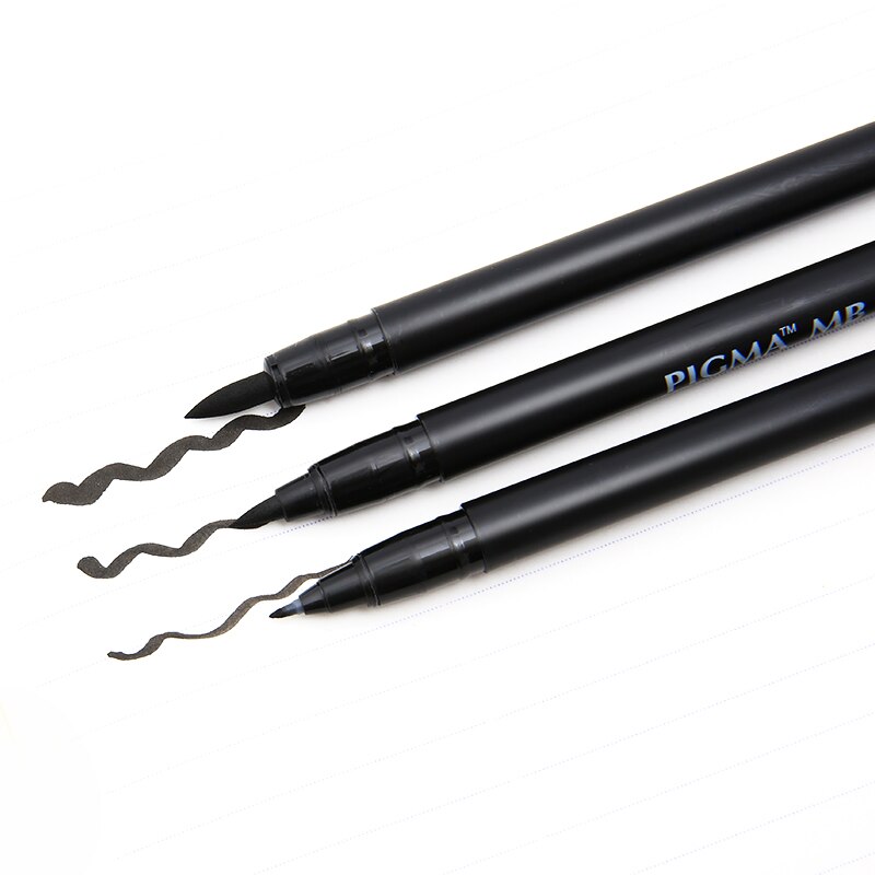 Sakura Pigma cepillo pluma pincel de conjunto bien medio y audaz arte marcador 3-PC negro tinta impermeable Flexible plumas de archivo tinta