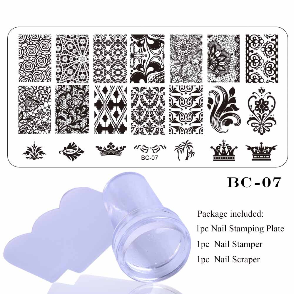 1 sæt blonde stempelplade til nail art blomst 3d overførselstryk stencil stamper skraber manicure stempel værktøj chbc 01-20: Bc07
