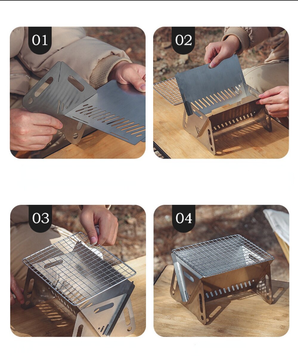 Folding Mini Barbecue Oven Stainless Steel BBQ Grill.Household Outdoor Camping Barbecue Tools Charcoal Stove Detachable Stove