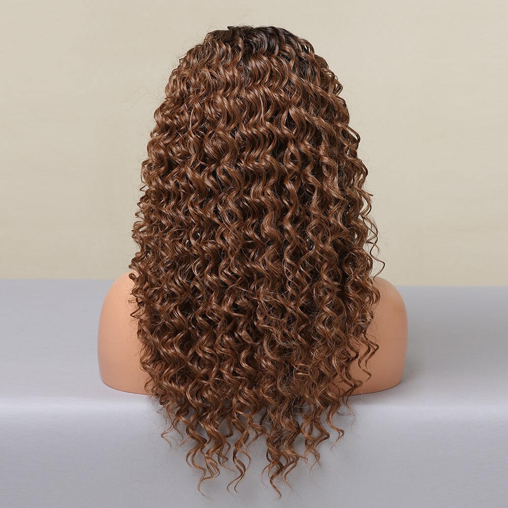 LOUIS FERRE – perruque Lace Front Wig synthétique brun ombré 13*1 T, perruque mi-longue, Deep Curly, résistante à la chaleur pour femmes claires