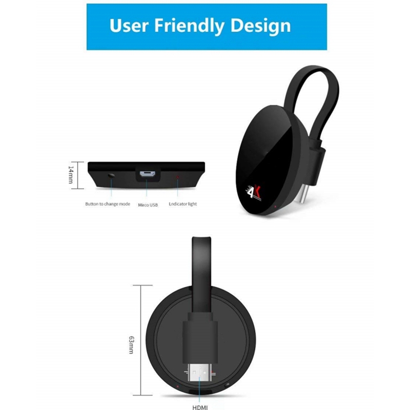 Wireless Display Receiver 4K -Compatible Wifi Display Adapter 5G+2.4G TV Stick For Android/IOS/Windows Easy Install