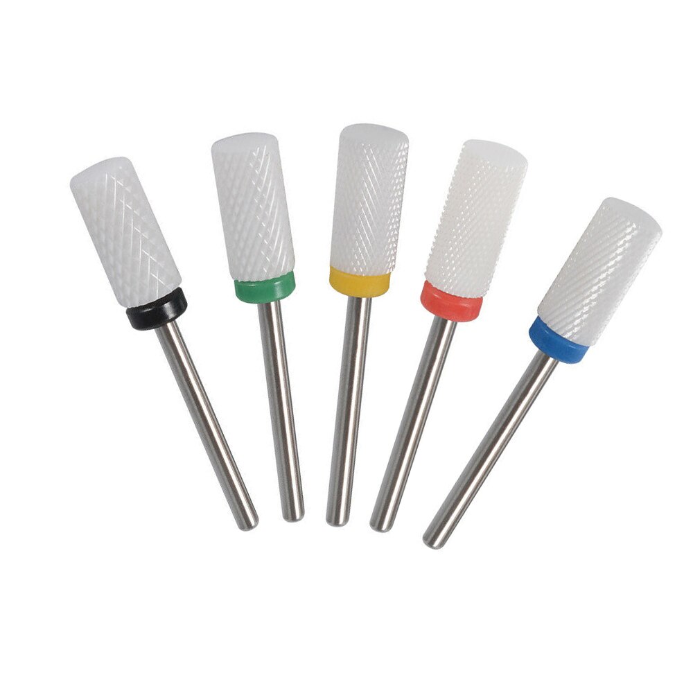 5 pièces tête de polissage des ongles cylindrique tête plate ongles meuleuse électrique accessoires spéciaux outil de tête de meulage Kit de forage en céramique