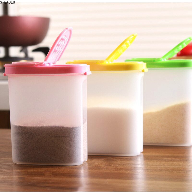 3 Colors Durable Plastic Kitchen Seasoning Container Pot Spice Boxes Practical sugar bowl Double Lid Kitchen gadgets