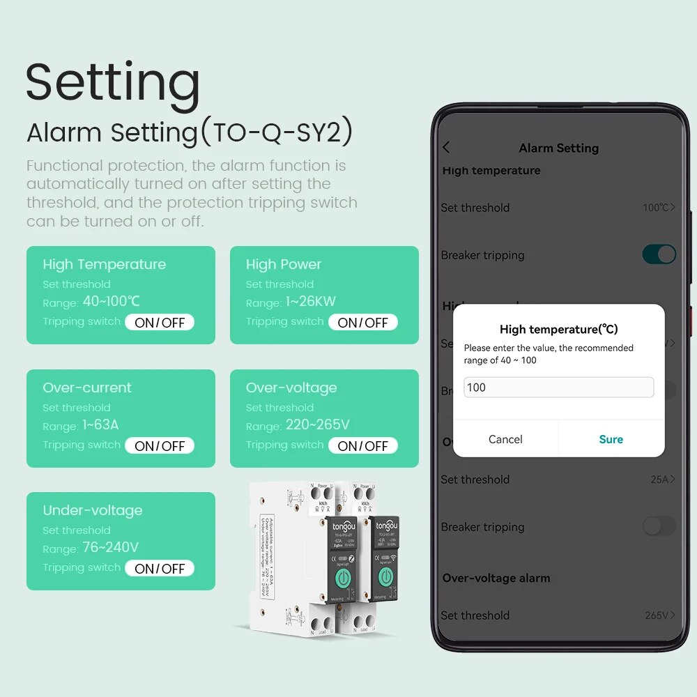 Disyuntor inteligente TUYA WiFi/ZigBee MCB, protección contra sobrecorriente y bajo voltaje, medición de energía, interruptor de Control remoto de 1-63A