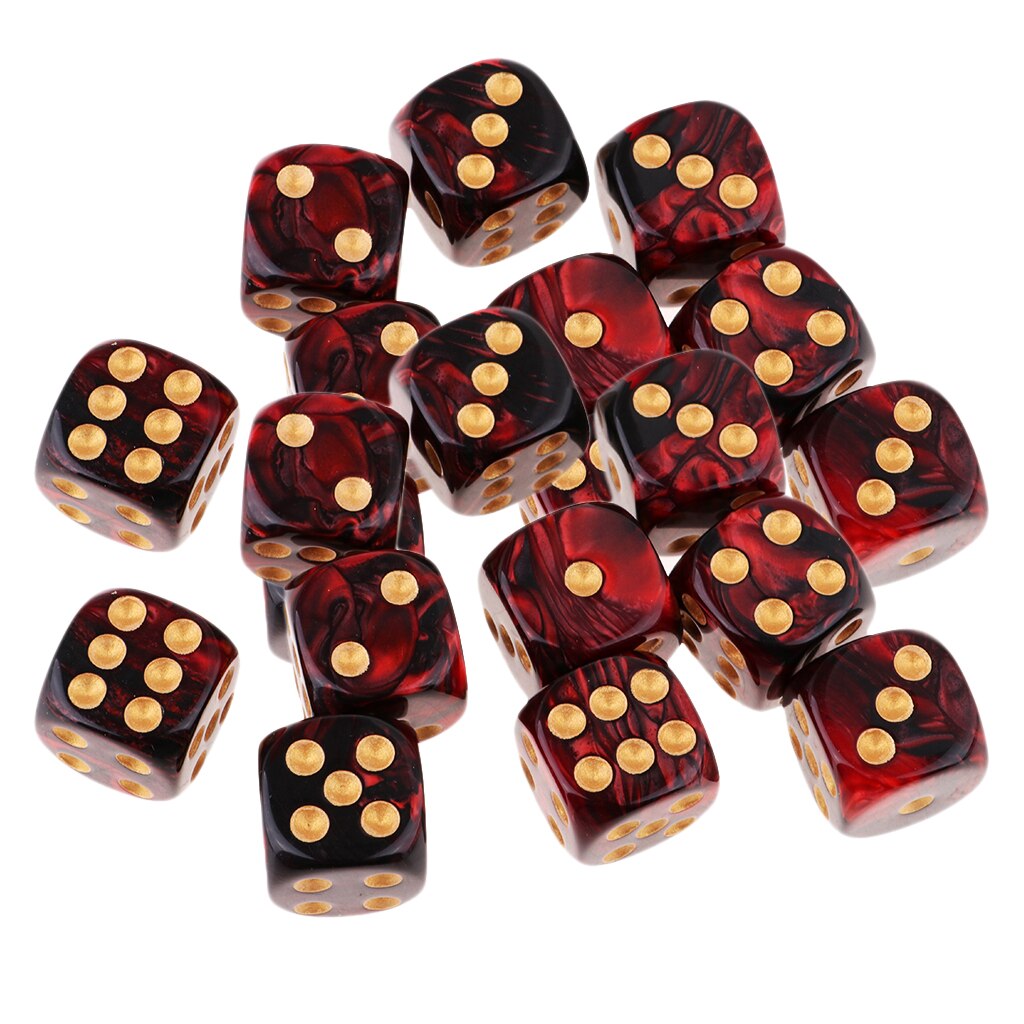 20x Twee Kleuren Zes Zijdige 16Mm D6 Hars Rollenspel Gaming Dobbelstenen Set Rood + Zwart