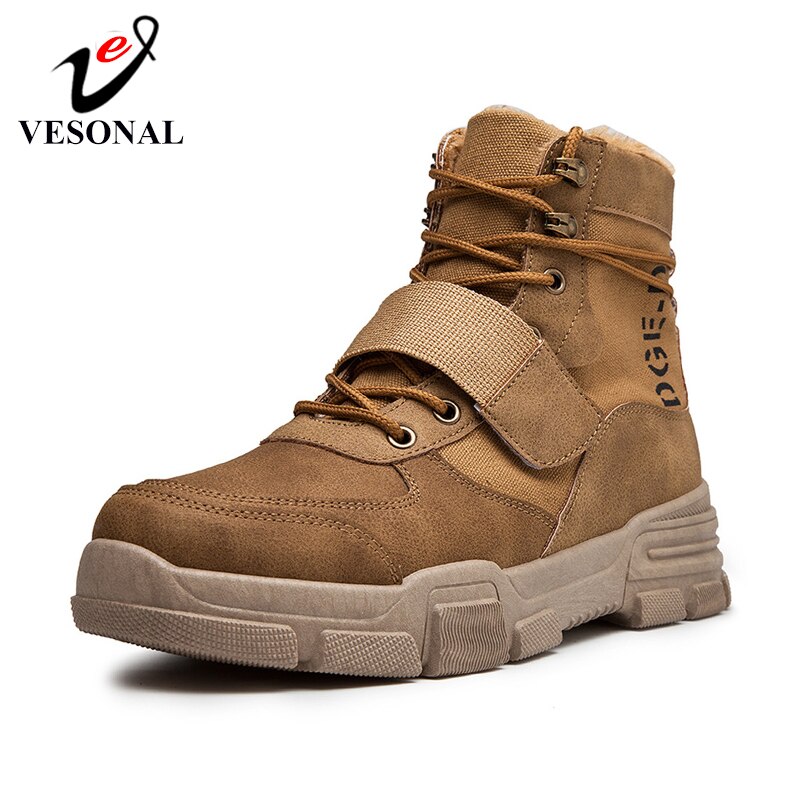 VESONAL hommes toile cuir cheville hiver neige bottes hommes chaussures baskets vintage fourrure en peluche mâle décontracté botte en plein air chaussures