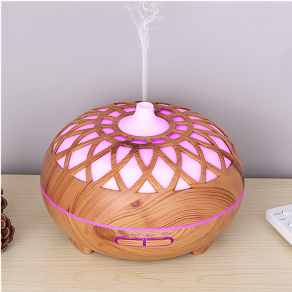 500ML wood color pattern air humidifier, aroma essential oil diffuser with colorful night light,with remote control