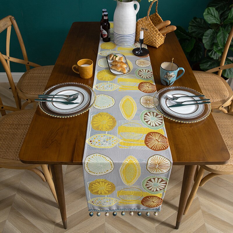 Modern Chenille Home Rectangular Tablecloth Jacquard Fringed Grapefruit Table Runner Manteles De Mesa