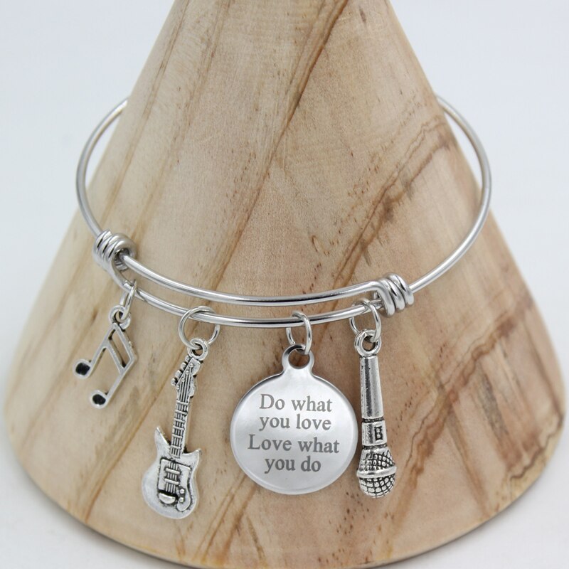 1pc roestvrijstalen sieraden verstelbare draad muzikant armband muzieknoot gitaar microfoon bedel armband muzikant voor vrouwen