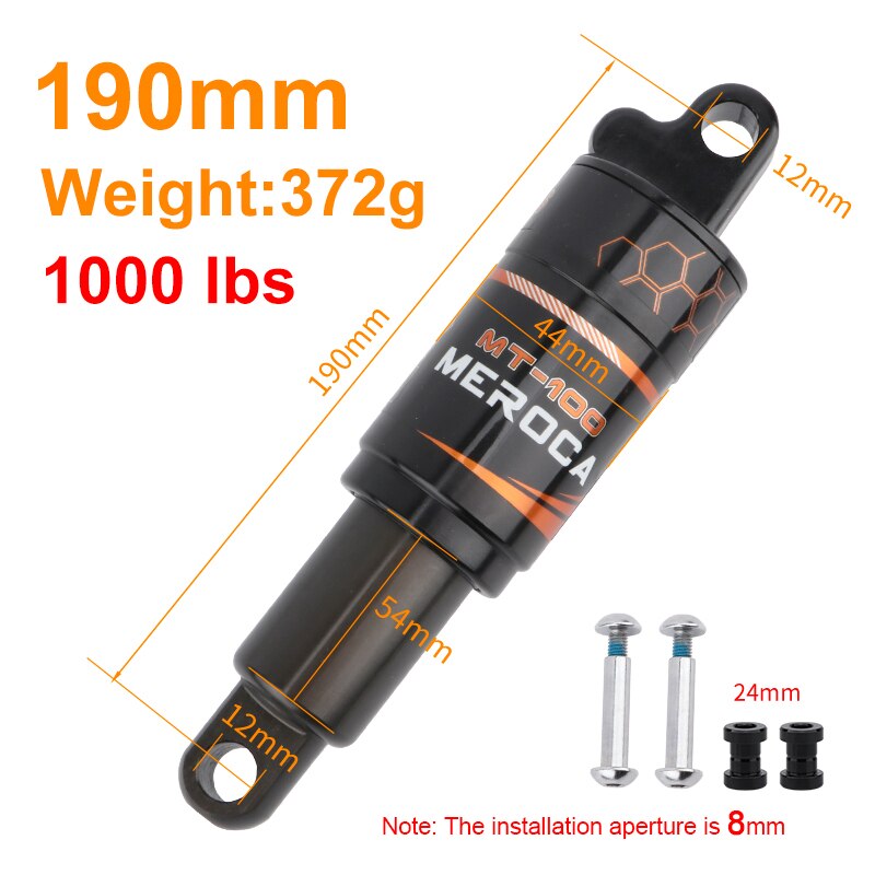 MEROCA-amortiguador Mt-100 de aleación de aluminio para bicicleta de montaña, muelle hidráulico trasero, 125mm, 150mm, 165mm, 190mm: 190mm x 1000 lbs