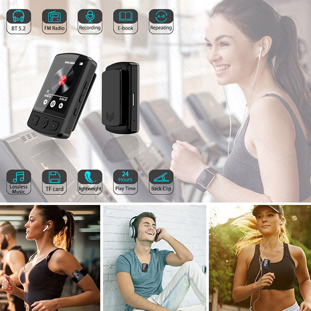 MP3 Player Bluetooth 5.2 1.77 inch Screen Music Player with Speakers Lossless Sound with Recording E-Book Video Playing
