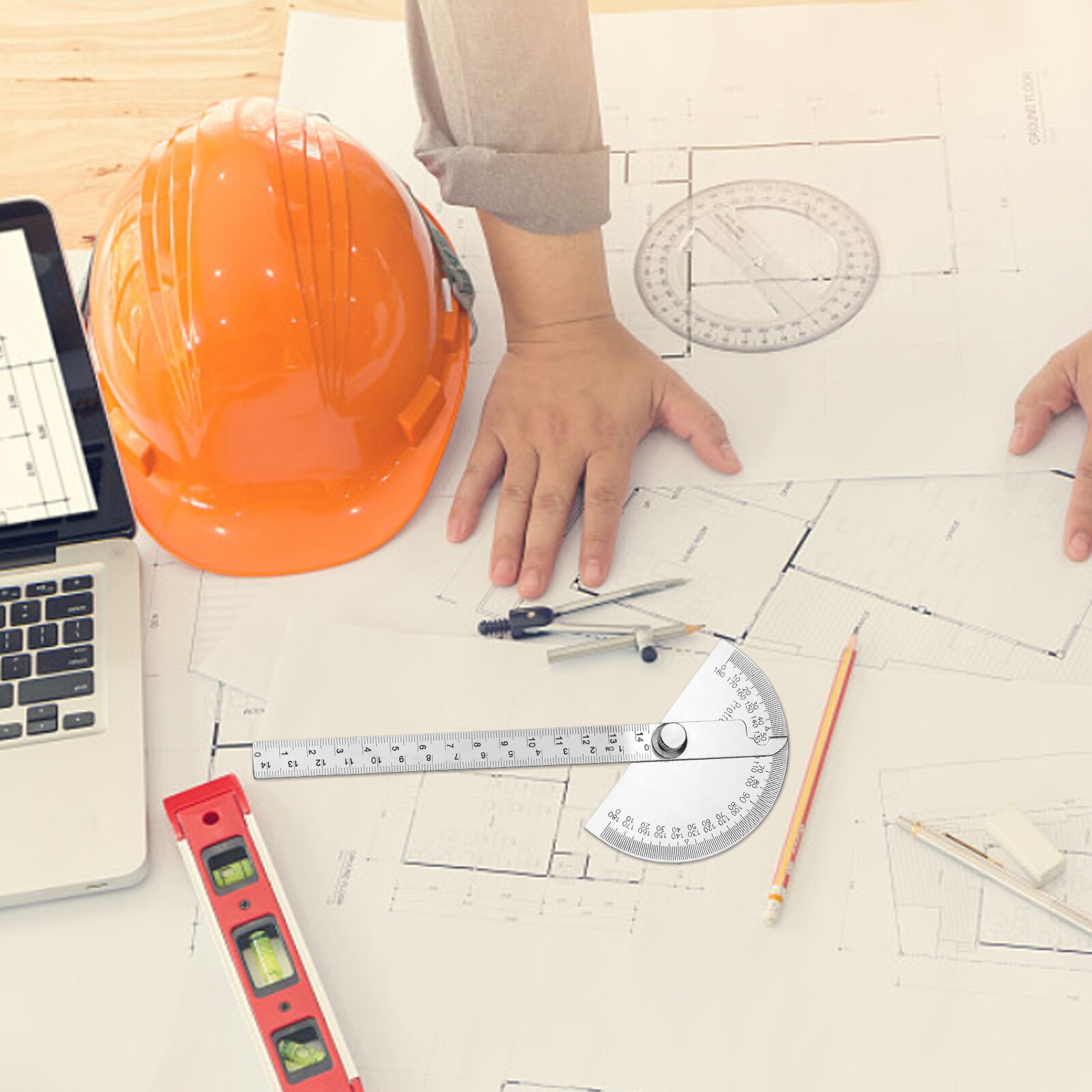 Stainless Steel Protractor 0-180 Degrees Solid Protractor 14.5cm Universal Ruler for Engineering Craft Construction Tool