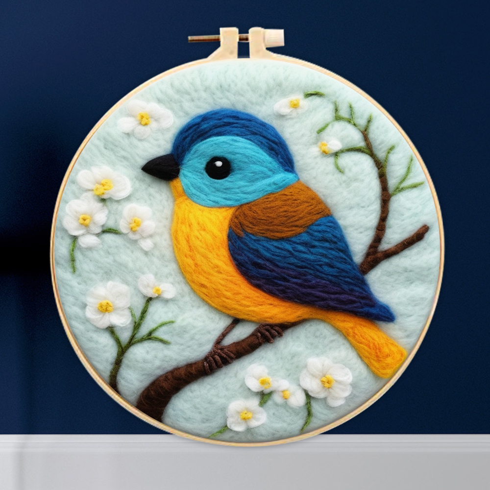 Fotospecialmaling, gør-det-selv uldbroderikit, fugl gør-det-selv uldnålefilt billedkit, hobbymaling, 20 x 20cm ramme: Sort