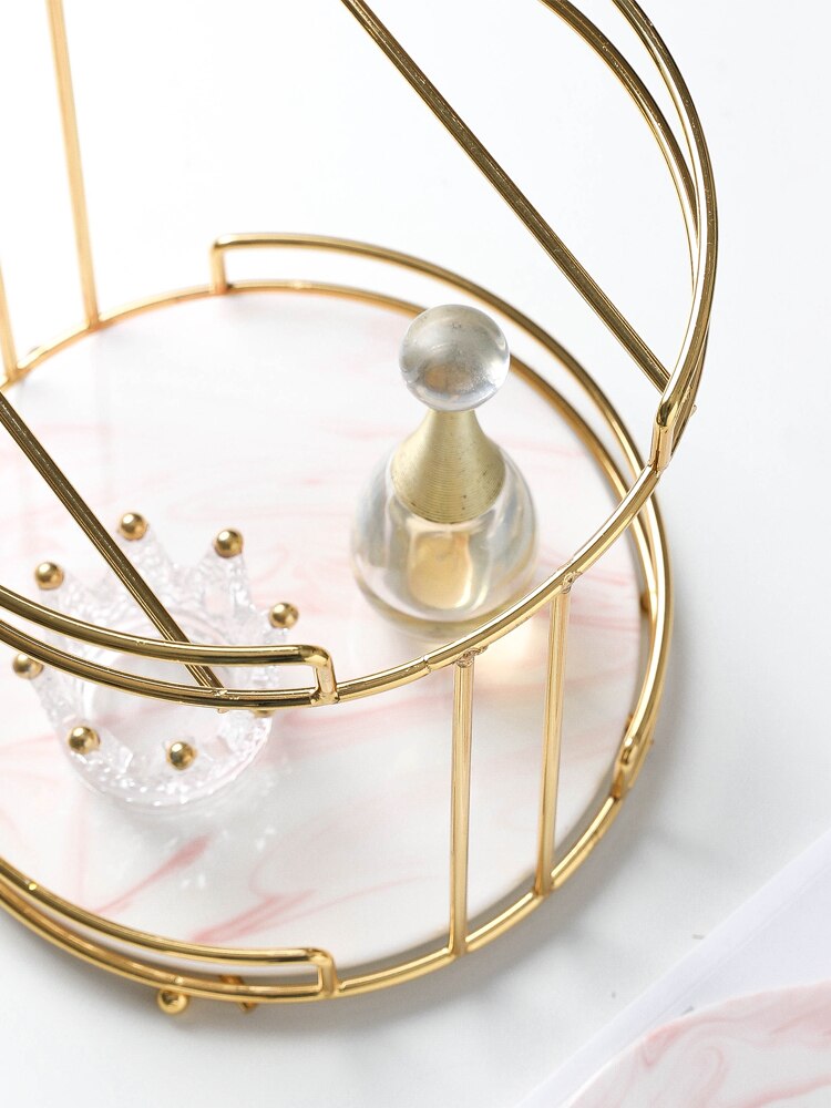 Nordisk marmor 2- lags desktop kosmetik smykker opbevaringsstativ parfume læbestift fyldes op arrangørkasse dessertkage displaystand