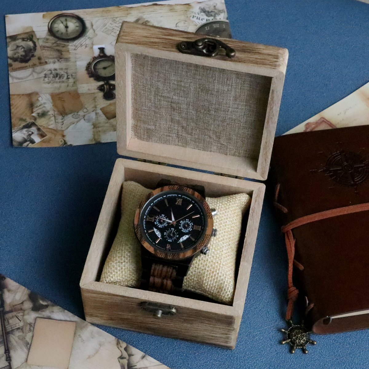 Træure til mænd ur multifunktionelle kvarts armbåndsure herre reloj de madera personliggøre træure til mænd: Flerfarvet