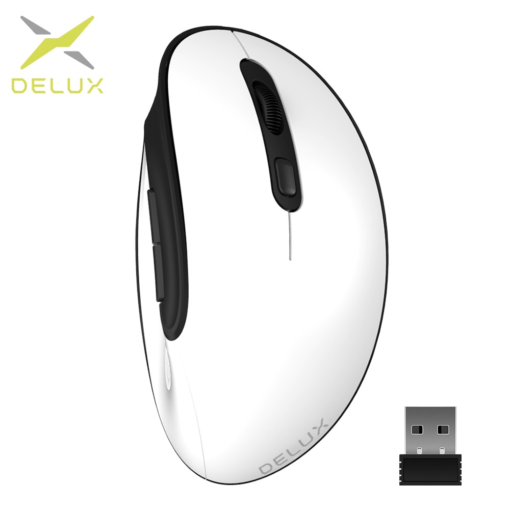Delux M618SE 2.4G Wireless White Mouse 6 Buttons Ergonomic Vertical Optical Office USB Mice For Windows 2000/XP/Vista/7/8/10