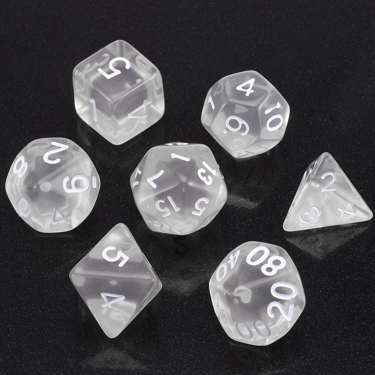 7pcs/lot White Polyhedral Transparent Dices Multi-side with Cloth Bag For RPG Game Role Playing Tools