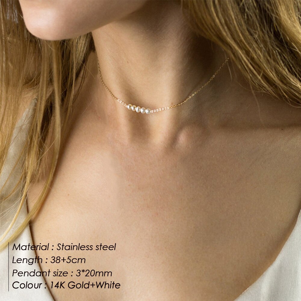 Zilveren parel hanger choker ketting ketting 316l roestvrij staal anti-allergie ketting voor vrouwen meisjes rechthoekige sieraden