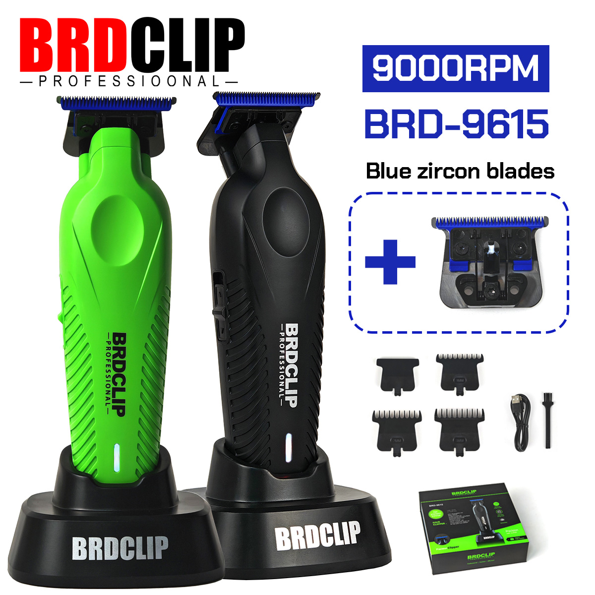 BRDCLIP BRD9615 9000PRM Professionele heren Tondeuse Kapper Afwerking Elektrische Tondeuse DLC Blue Blade Haar Snijmachine
