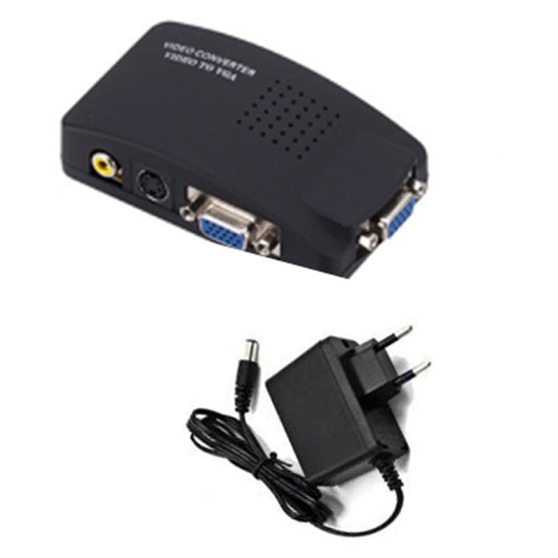 Av till vga adapter rca vga omvandlare rca komposit s-video av ingång till pc vga lcd utgång omvandlare switch box-eu plug: Default Title
