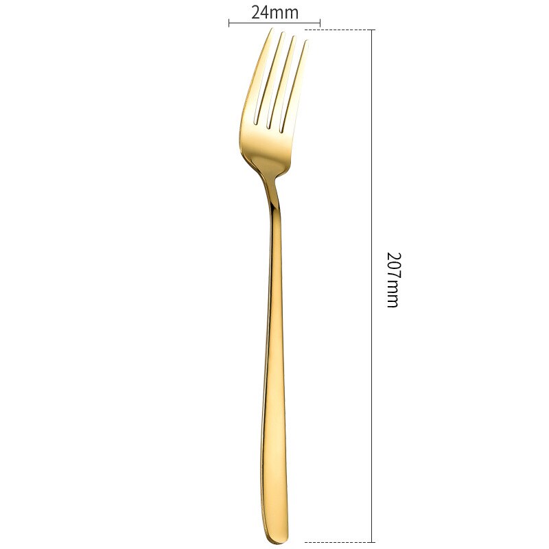 12pcs/lot 18/8 Stainless Steel Dinner Fork Dessert Fork Good Mirror Longer Handle Forks Dinnerware Set: gold 12pcs