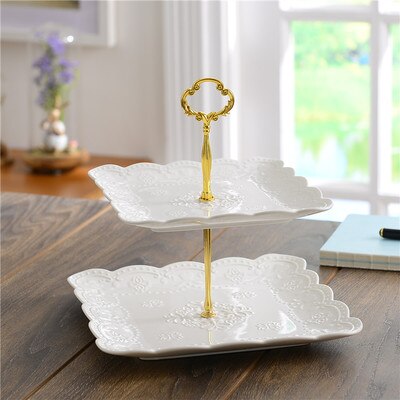 Flerlags engelsk brett keramisk fruktfat firkantet snack fat kakebrett hvit preget godteribrett hylle: 20-25cm a2