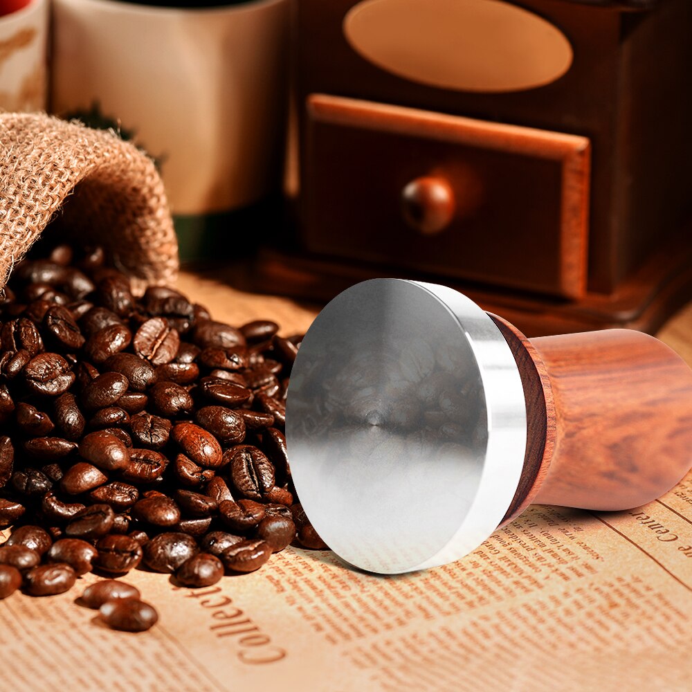 Calibrated Tamper Coffee Press Tool, 51/53/58mm Coffee Tamper with 304 Stainless Steel Base & Solid Wood Handle