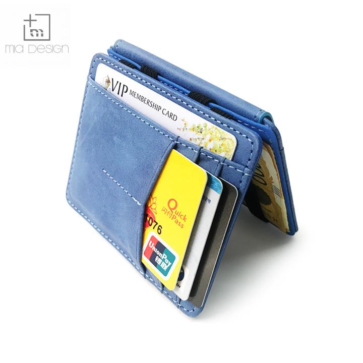 Mini Handmade open closure type bifold trick wallet smart pu magic wallet with strap