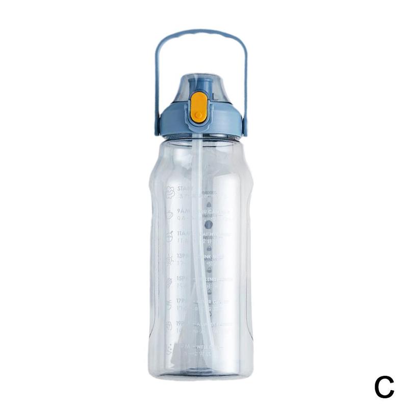 2000ml Large Capacity Waterbottle Water Bottle Sport Flask For Camping Hiking Tourism Travel Drink Water Bottle With Time Marker: Blue with letters