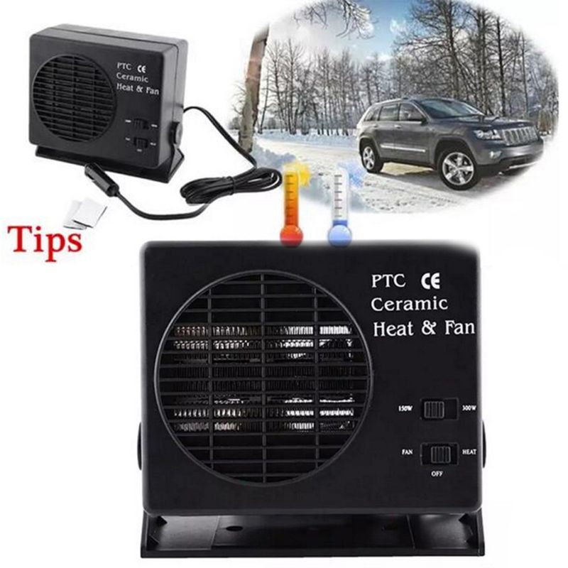 12V Car Portable 2 in 1 Electric Fan and Heater 300W Defroster Demister Quick Heating Speed