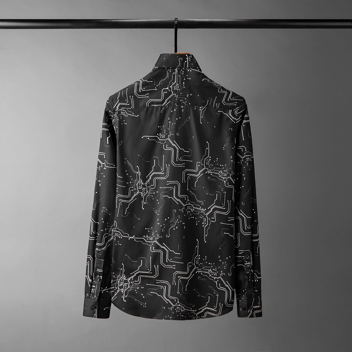 Lyxiga 100% - bomulls elektroniskt tryckta långärmade skjortor för herr plus storlek 4xl slim fit festmankappor