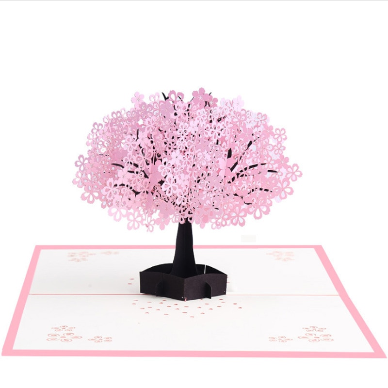 1PC Grußkarten Manuelle Karte Valentinstag Jahrestag Ostern Geburtstag 3D Pop hoch Kirsche Baum Liebe Carving Papier Karte