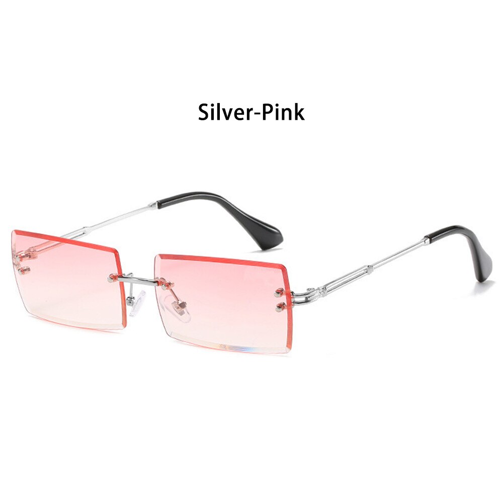 Rektangulære solbriller trendende kantløse firkantede solbriller til kvinder og mænd  uv400 nuancer sommerbriller: Sølvrosa