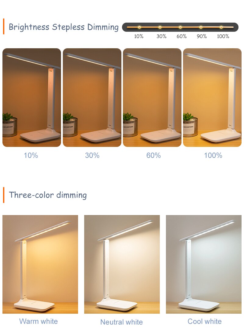 Led Bureaulamp Traploze Touch Dimmen Opvouwbare Reading Student Studie Oogbescherming Tafel Licht Nacht Slaapkamer Lampen